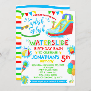Splish Splash Waterslide Birthday Primary Color Invitation
