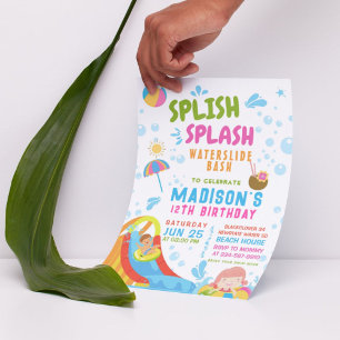 Splish Splash Waterslide Party Editable Invite