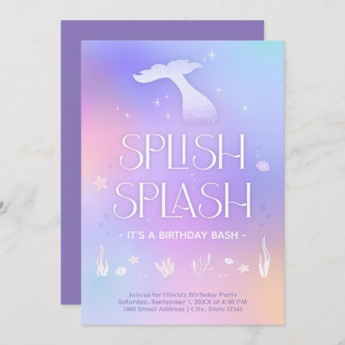 Splish Splash Whimsical Sparkly Mermaid Birthday Invitation