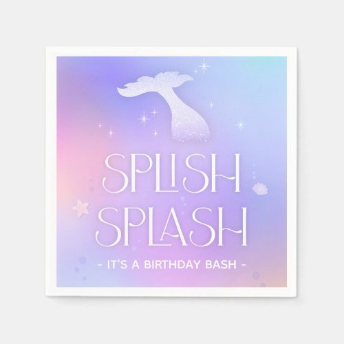 Splish Splash Whimsical Sparkly Mermaid Birthday Napkins