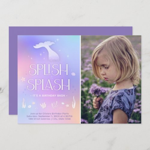 Splish Splash Whimsical Sparkly Mermaid Invitation