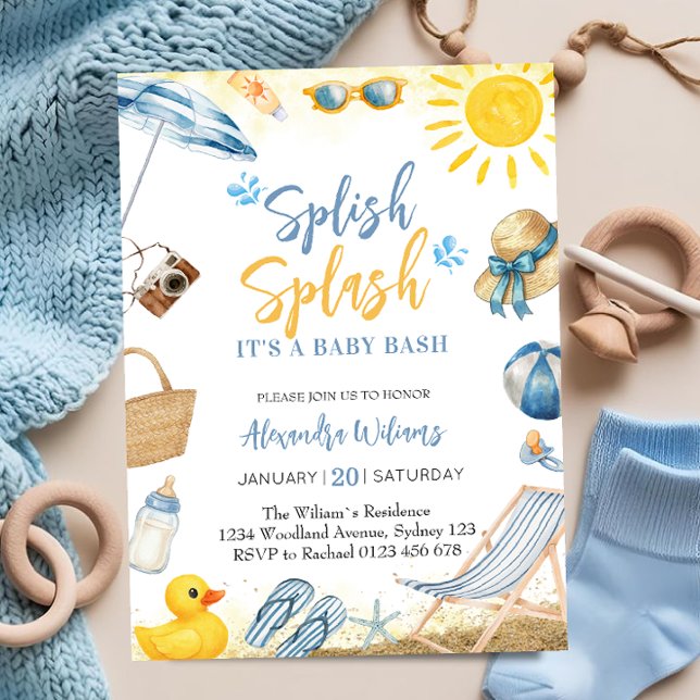  Splish SplashBlue Boy Baby Shower Invitation (Creator Uploaded)