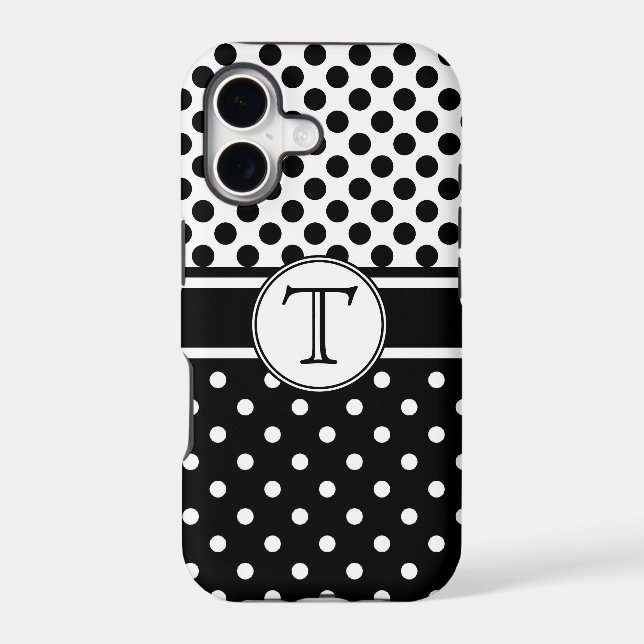 Split Black White Polka Dot Pattern Monogram Iphone Case (Back)