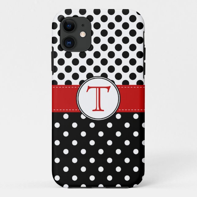 Split Black White Polka Dot RedvMonogram Case-Mate iPhone Case (Back)