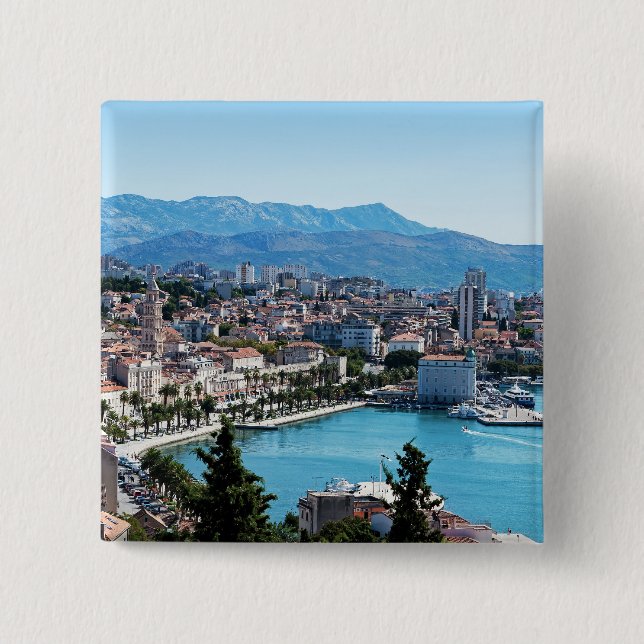 Split city seafront aerial view, Dalmatia, Croatia Button (Front)