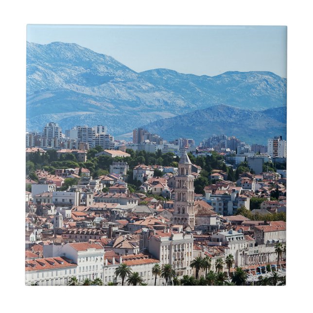 Split city seafront aerial view, Dalmatia, Croatia Ceramic Tile (Front)
