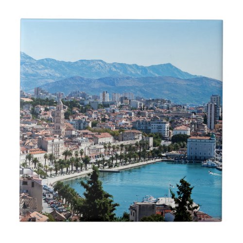 Split city seafront aerial view Dalmatia Croatia Ceramic Tile