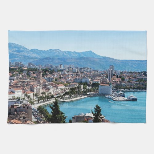 Split city seafront aerial view Dalmatia Croatia Kitchen Towel