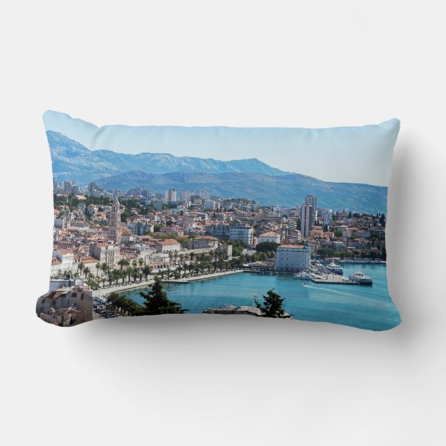 Split city seafront aerial view, Dalmatia, Croatia Lumbar Pillow (Front)
