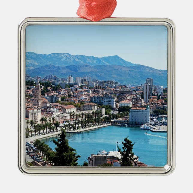 Split city seafront aerial view, Dalmatia, Croatia Metal Ornament (Front)