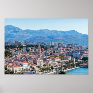 Split city seafront aerial view, Dalmatia, Croatia Poster