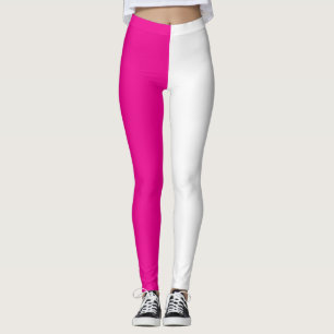 Split Color Half Magenta Hot Pink and Half White Leggings
