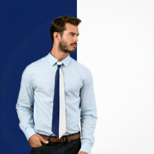 Split Color Navy Blue & White  Neck Tie