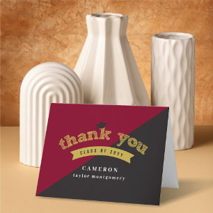 Split Colors Modern Gold Sketch Graduation Photo Letterpress Thank You Card
