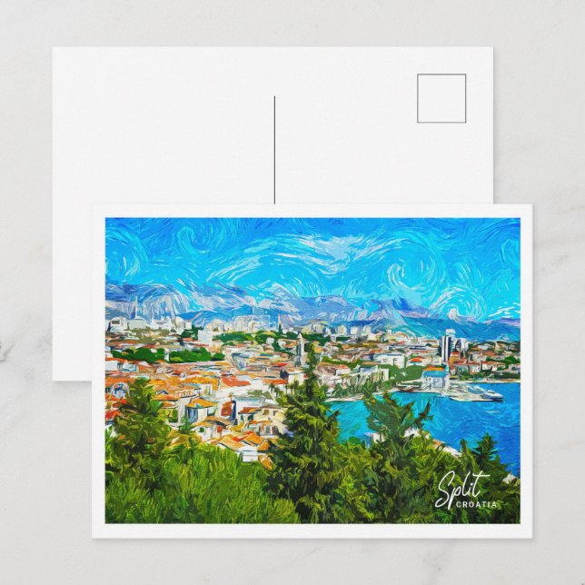 Split Croatia Beautiful Oil Paint Landscape Postcard (Front/Back)