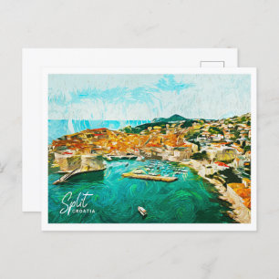 Split Croatia Beautiful Oil Paint Landscape Postcard