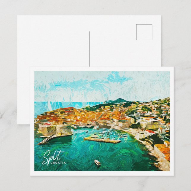 Split Croatia Beautiful Oil Paint Landscape Postcard (Front/Back)