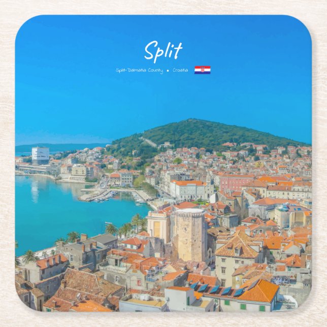 Split, Croatia - Coastal City Square Paper Coaster (Front)