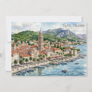Split Croatia Dalmatia Balkan Watercolor Art View Invitation