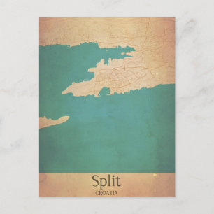 Split Croatia Dalmatia Vintage Map Postcard
