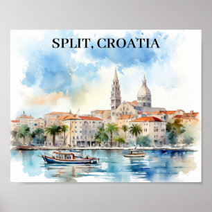 Split Croatia Dalmatia Watercolor  Poster