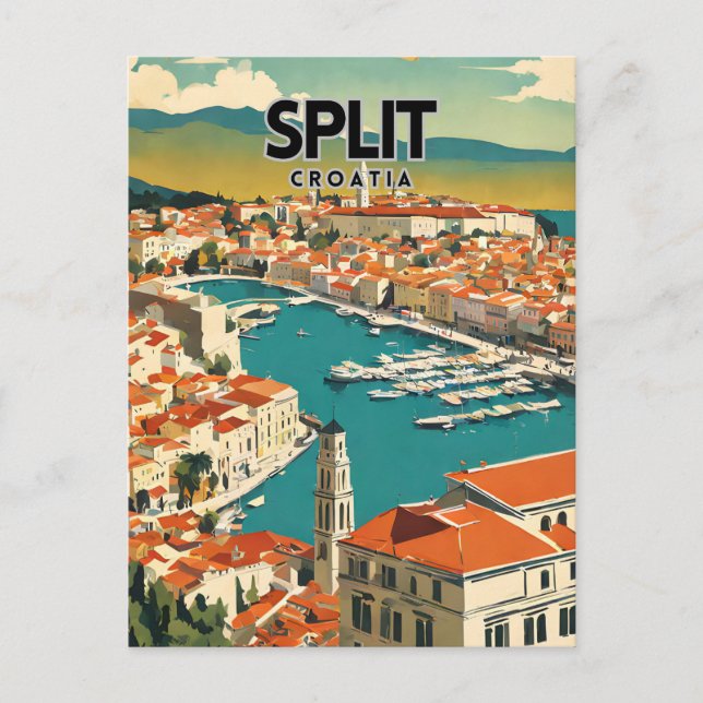 Split Croatia Nostalgic Retro Travel Postcard (Front)