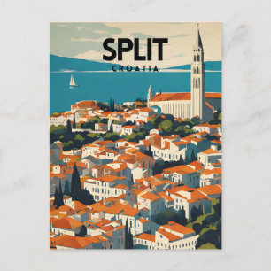 Split Croatia Nostalgic Travel Art Postcard