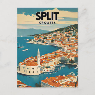 Split Croatia Nostalgic Travel Poster Postcard