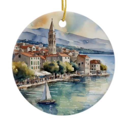 Split Croatia Sailing Watercolor Ceramic Ornament