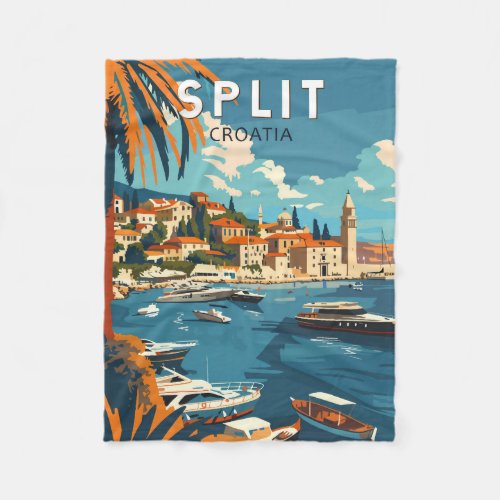 Split Croatia Travel Art Vintage Fleece Blanket