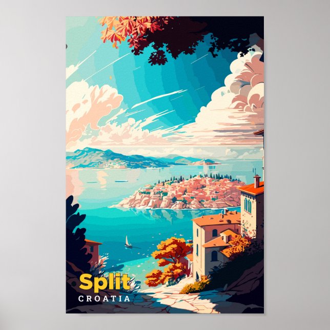Split Croatia Travel Art Vintage Illustration  Poster (Front)