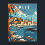 Split Croatia Travel Art Vintage Postcard<br><div class="desc">Split retro vector travel design. Split,  historically known as Spalato,  is the second-largest city of Croatia after the capital Zagreb,  the largest city in Dalmatia and the largest city on the Croatian coast.</div>