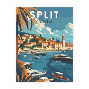 Split Croatia Travel Art Vintage Postcard