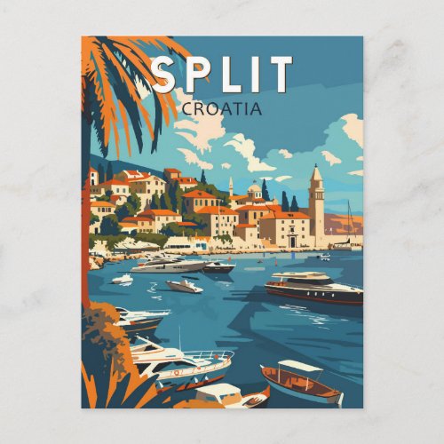 Split Croatia Travel Art Vintage Postcard