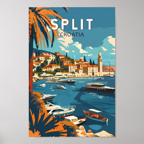 Split Croatia Travel Art Vintage Poster