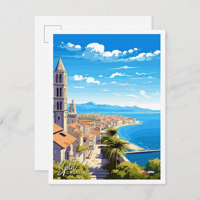 Split Croatia Travel Vintage illustration Postcard (Front/Back)