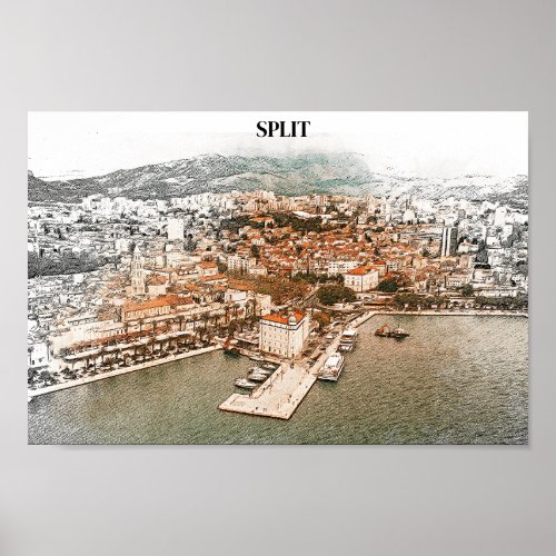 Split Croatia Vintage Port Drawing  Poster