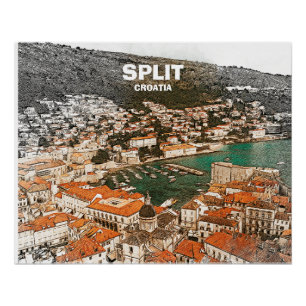 Split Croatia Vintage Travel Drawing Poster
