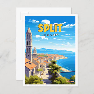 Split Croatia vintage travel illustration Postcard