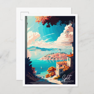 Split Croatia vintage travel illustration Postcard