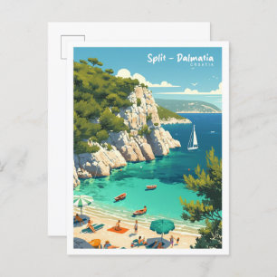 Split Dalmatia Croatia Vintage Illustration Travel Postcard
