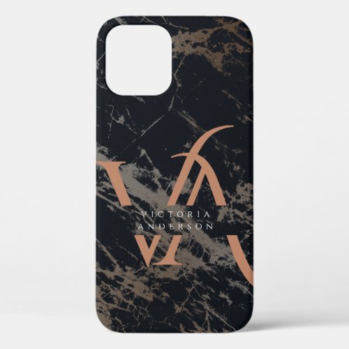 Split Double Monogram Marble Rose Gold Custom iPhone 12 Case