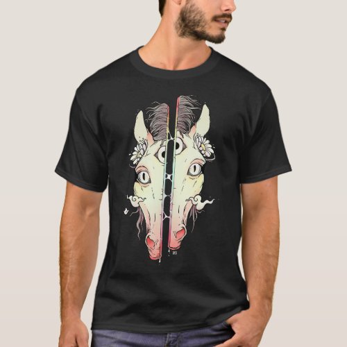 Split Face Horse Weird Art 2 T_Shirt