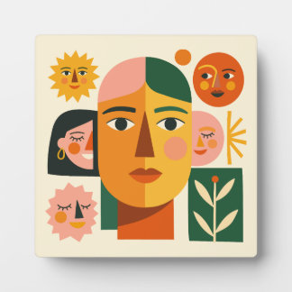 Split-Face Portrait Collage with Sun & Mini Faces Plaque