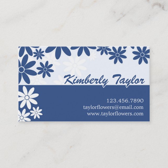 Split Floral Pattern - Dark Blue Business Card (Front)