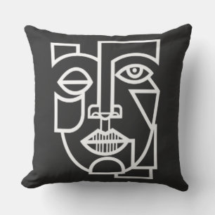 Split Gaze Monochrome Line Art of Fragmented Perce Throw Pillow