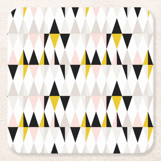 Split Geometric Triangle Pattern Square Paper Coaster (Front)