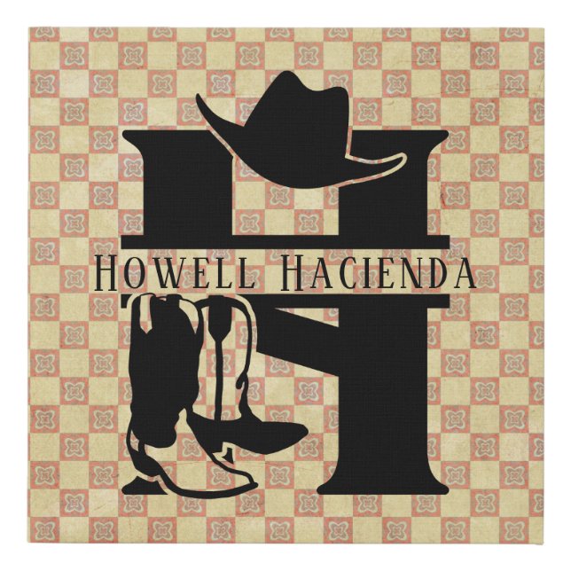 Split 'H' Cowboy Monogram Faux Canvas Print (Front)