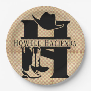 Split 'H' Cowboy Monogram Paper Plates