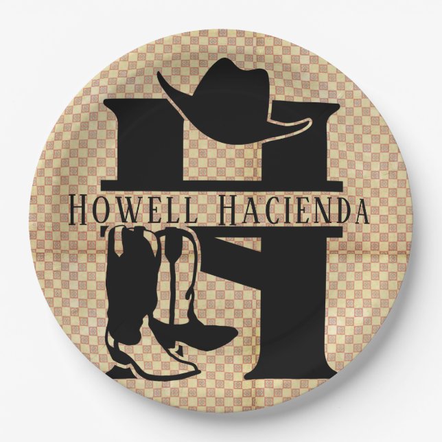 Split 'H' Cowboy Monogram Paper Plates (Front)